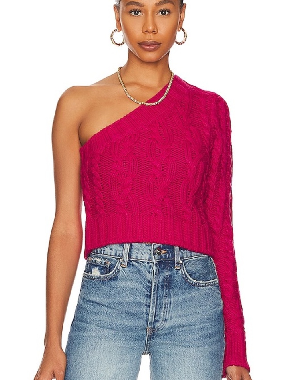 For Love & Lemons Quinn cable knit one-shoulder sweater